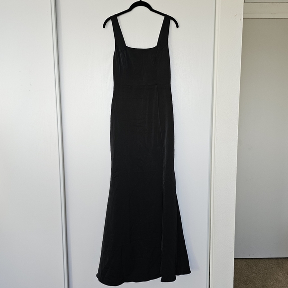 LULUS You're a Gift Black Satin Bow Back Mermaid Maxi Dress Small - Picture 4 of 5